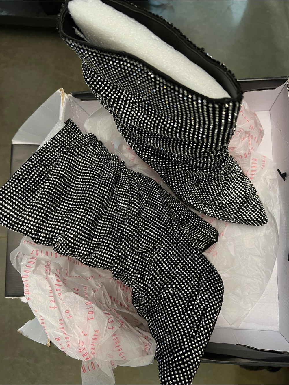 Fashion Nova Black Crystal-Embellished Heeled Sock Boots